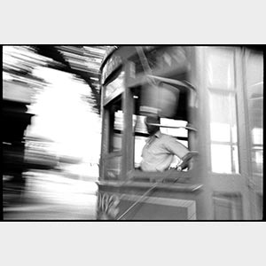 Black and white photograph of New Orleans' street car. Title: 1999 - New Orleans