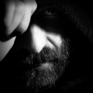 Black and white photographic portrait of bearded man. Title: Untitled #5