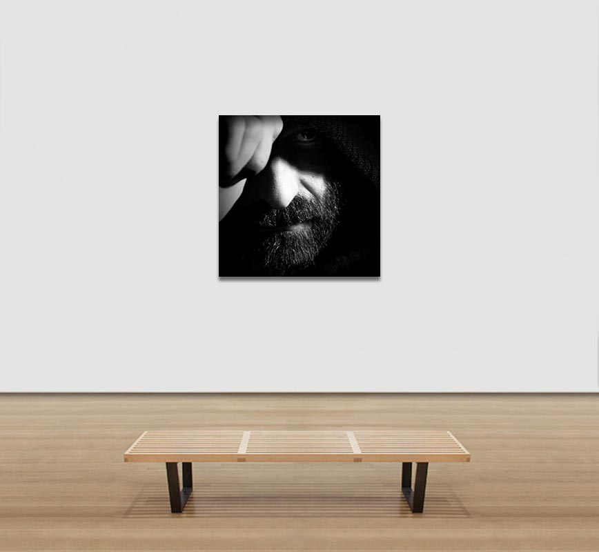 Detail of Black and white photographic portrait of bearded man. Title: Untitled #5