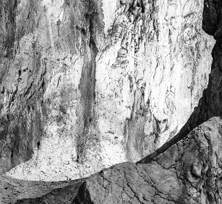 Detail of Black and white photograph of caves in the Greek island of Kithira inspired by the writings of the ancient Greek philosopher Heraclitus. Title: Homage to Heraclitus: Earth I