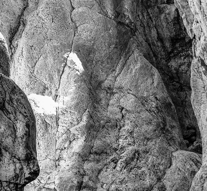 Detail of Black and white photograph of caves in the Greek island of Kithira inspired by the writings of the ancient Greek philosopher Heraclitus. Title: Homage to Heraclitus: Earth II