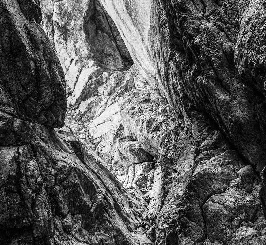 Detail of Black and white photograph of caves in the Greek island of Kithira inspired by the writings of the ancient Greek philosopher Heraclitus. Title: Homage to Heraclitus: Earth III