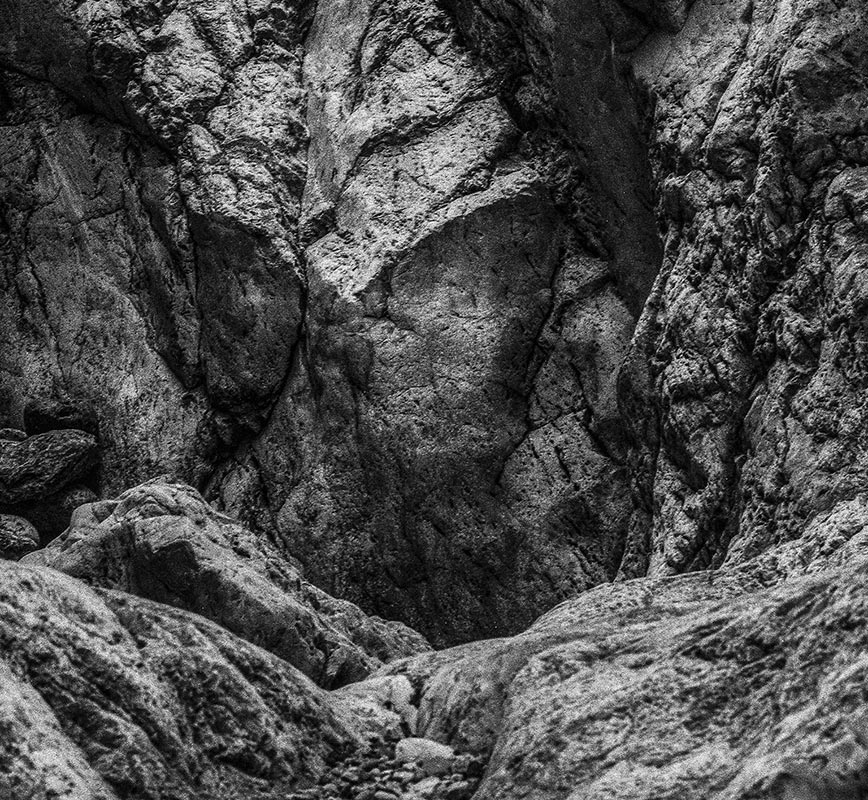 Detail of Black and white photograph of caves in the Greek island of Kithira inspired by the writings of the ancient Greek philosopher Heraclitus. Title: Homage to Heraclitus: Earth III