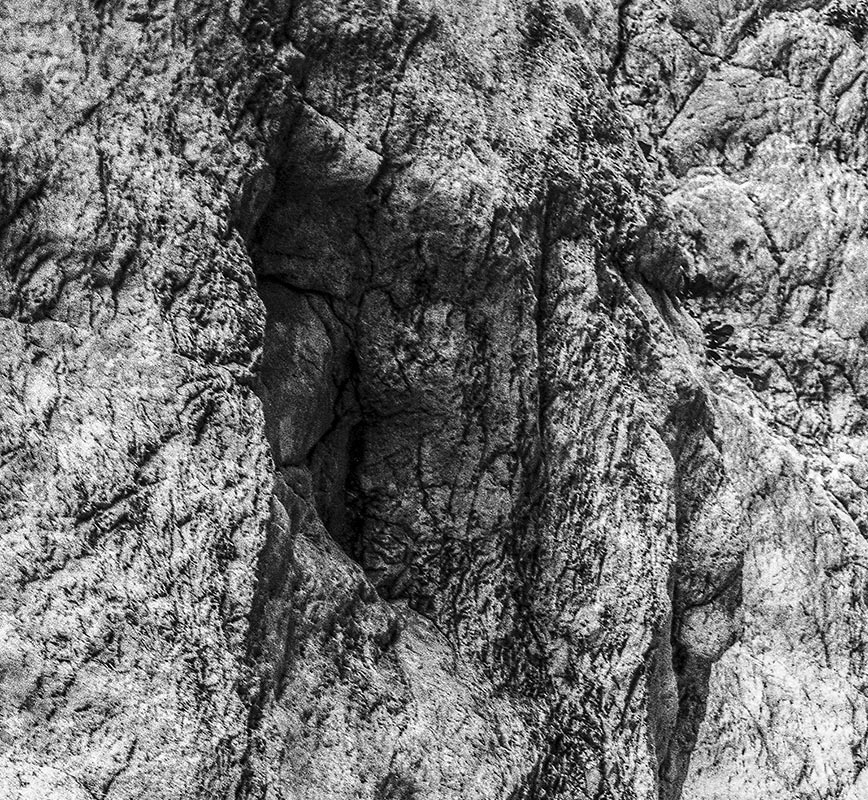 Detail of Black and white photograph of caves in the Greek island of Kithira inspired by the writings of the ancient Greek philosopher Heraclitus. Title: Homage to Heraclitus: Earth IV