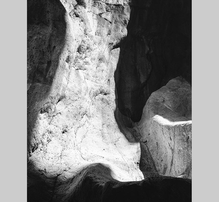 Black and white photograph of caves in the Greek island of Kithira inspired by the writings of the ancient Greek philosopher Heraclitus. Title: Homage to Heraclitus: Earth VI