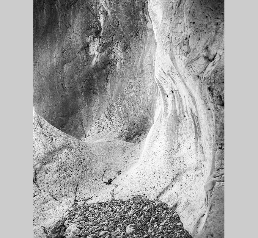 Black and white photograph of caves in the Greek island of Kithira inspired by the writings of the ancient Greek philosopher Heraclitus. Title: Homage to Heraclitus: Earth VIII