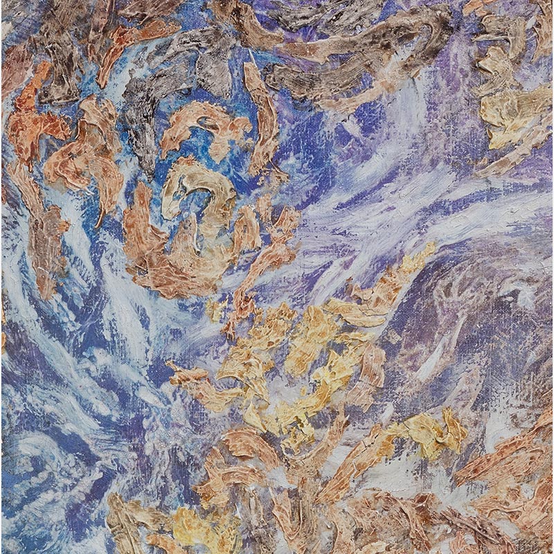 Detail of an abstract painting with reference to nature by Ruggero Vanni. Mainly beige and orange colors. Title: Quaerere Stabilitatis