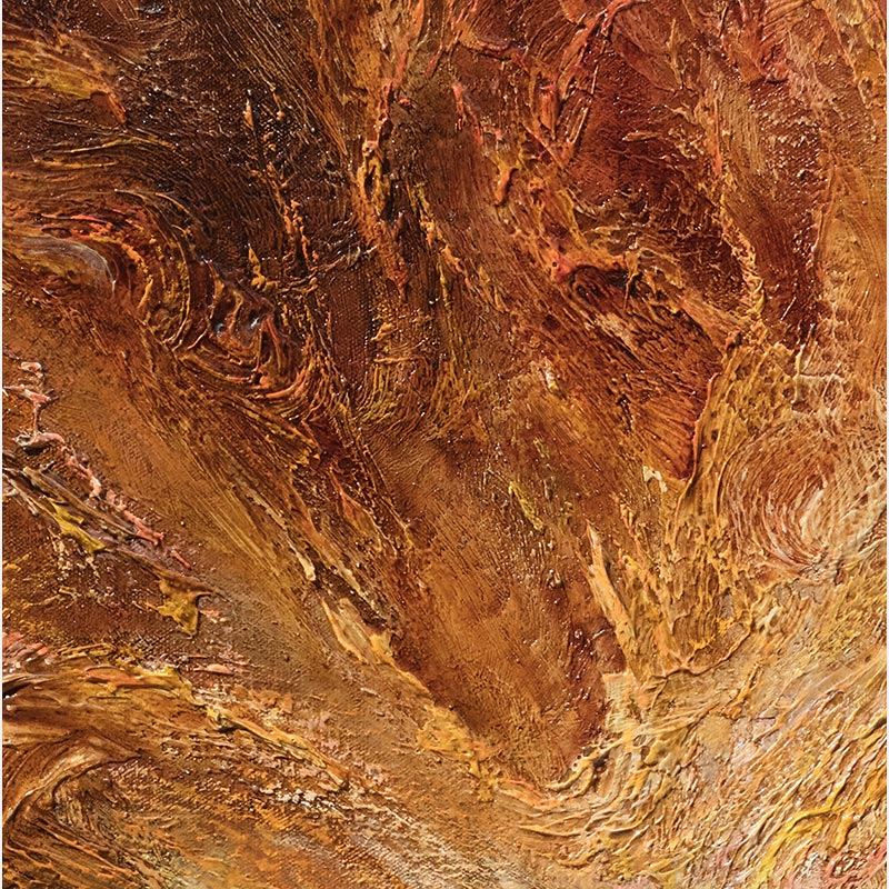 Detail of an abstract painting with reference to nature by Ruggero Vanni. Mainly brown colors. Title: Lucis Ortus