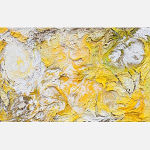 Abstract tridimensional painting with reference to nature by Ruggero Vanni. Mainly yellow colors. Title: Horti Solis. Link to painting's page with detailed images.