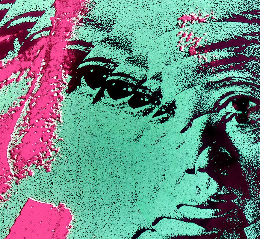 Detail of an Darkroom-based artistic transformation of an Alfred Hitchcock iconic depiction. Limited edition print. Title: Alfred Hitchcock, 1960s