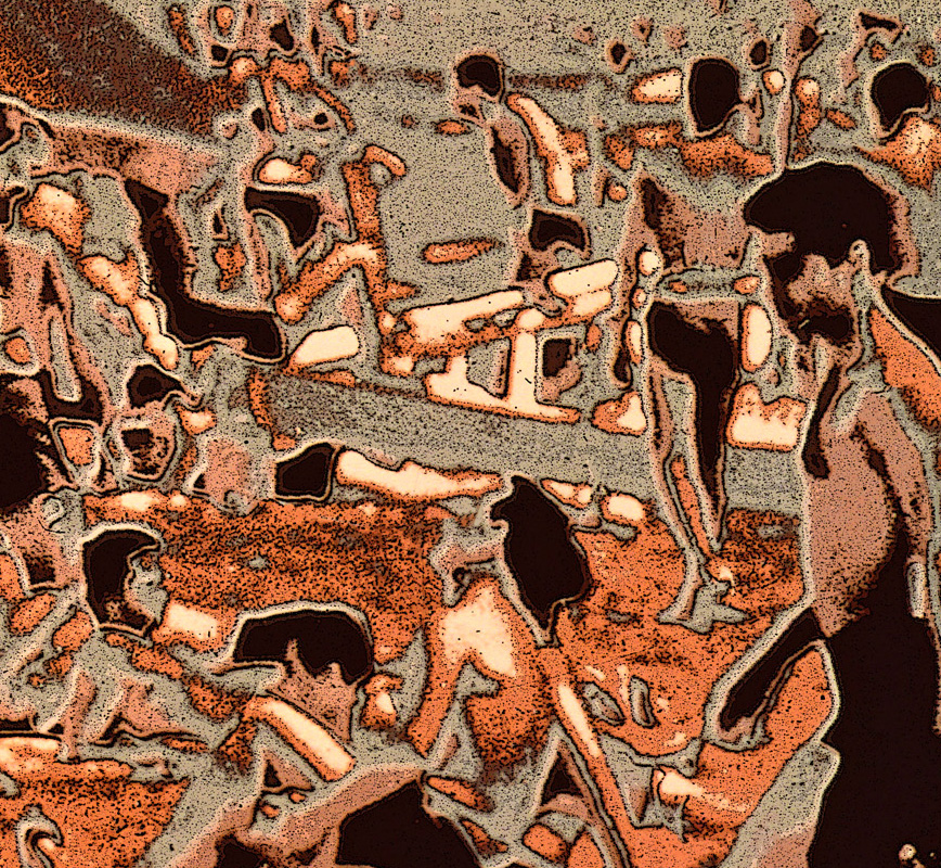 Detail of a Darkroom-based artistic interpretation of a scene with people on a beach. Limited edition print. Title: La Spiaggia, 1963