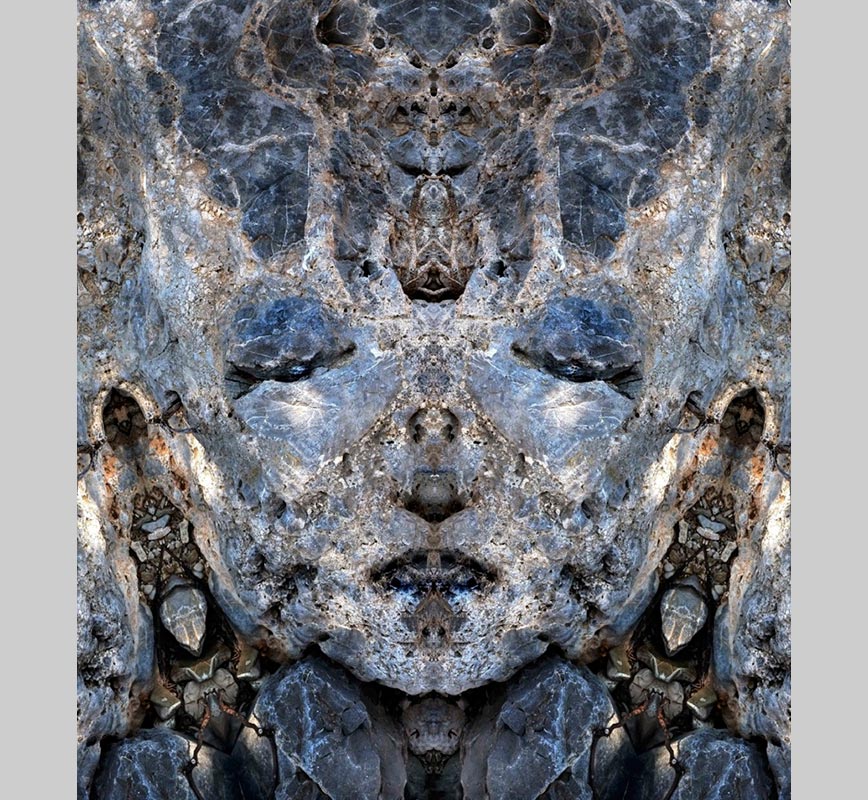 Expressionistic specular photo assemblage, limited edition print of a double head. Title: Creature #17