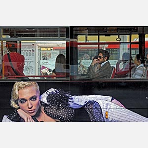 Color Photograph of people on a bus in Rome, Italy. Limited edition print. Title: Waiting for Godot, Rome