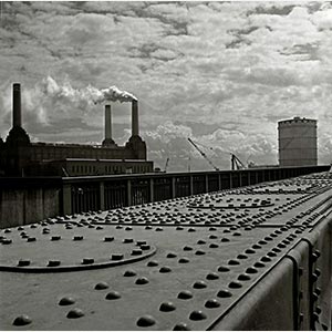 Black and white photograph of an industrial site in London during the 1950s. Limited edition print. Title: London, 1950s