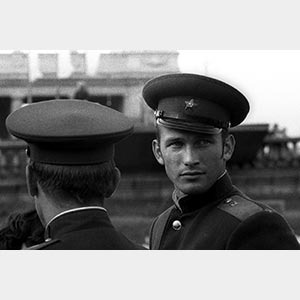 Black and white photograph of a Young Red Army Officer in 1967 in Moscow. Limited edition print. Title: Moscow, 1967