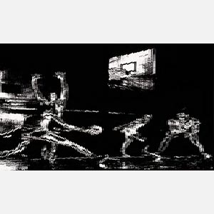 Black and white photograph of a basketball game with optical effects. Limited edition print. Title: Basketball Game, 1959
