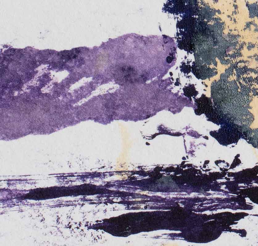 Detail of abstract watercolor with reference to nature. Mainly purple colors. Title: Undercover Operation