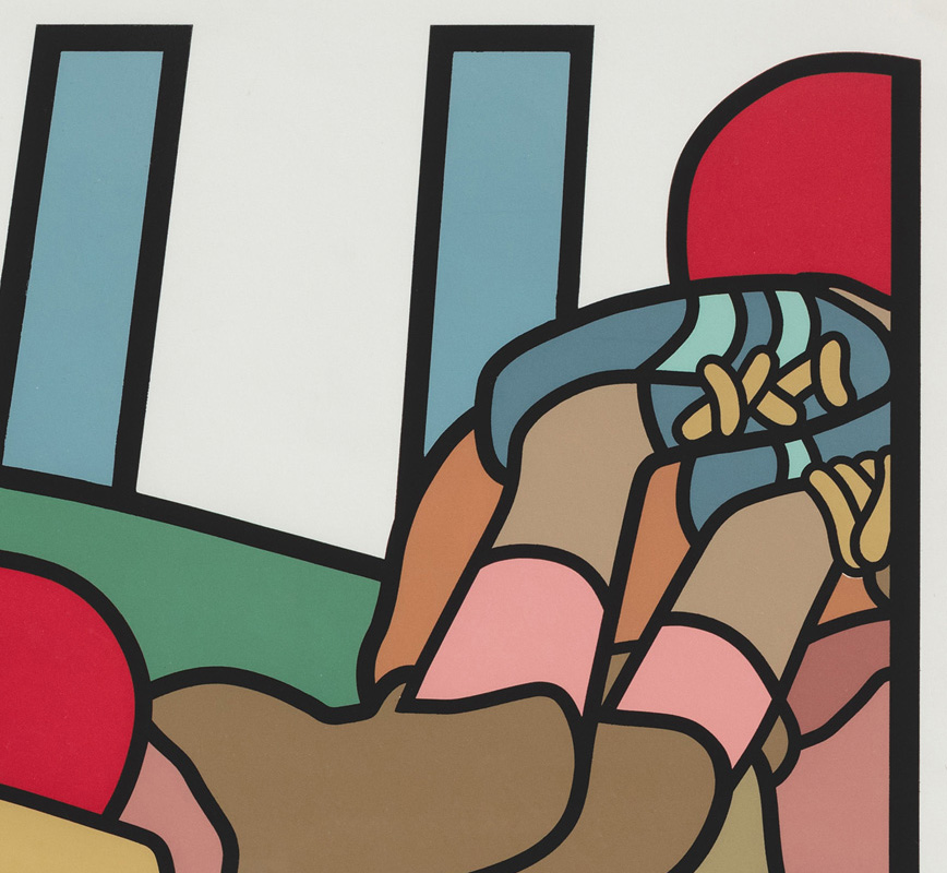 Detail of contemporary expressionist print. Political Painting. Title: The Football Players