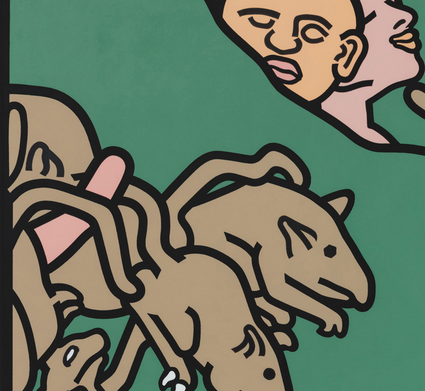 Detail of contemporary expressionist print. Political Painting. Title: The Rats