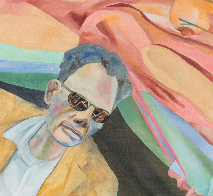 Detail of a contemporary expressionist painting depicting Arthur Miller. Title: Arthur Miller Thinks