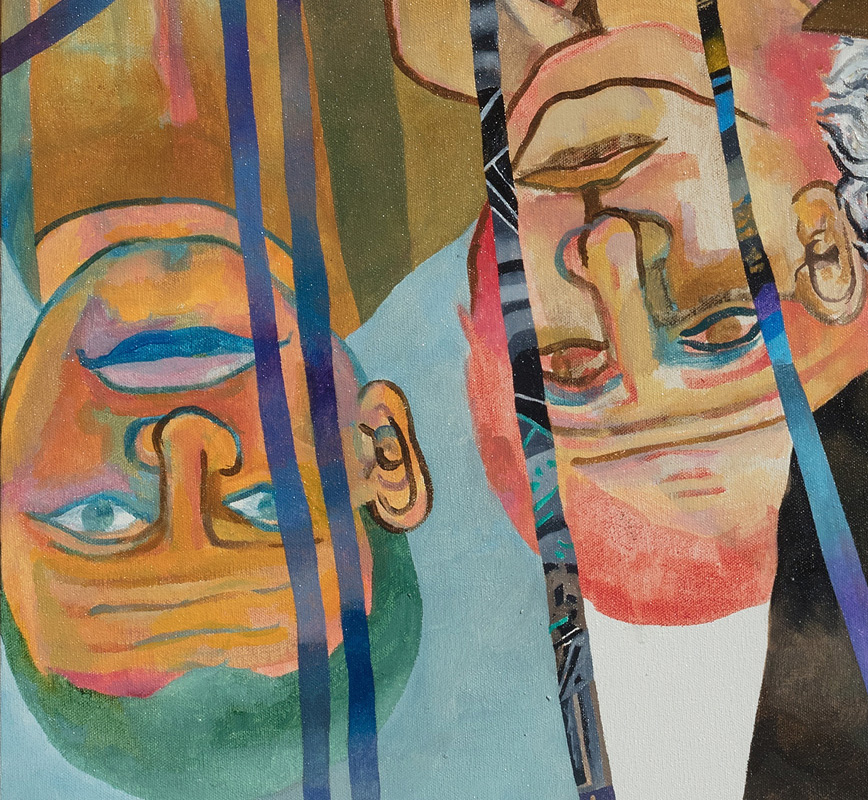 Detail of a contemporary expressionist painting depicting Joseph Heller. Title: Joseph Heller Thinks About Catch-22