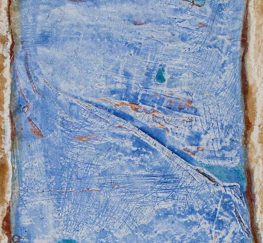 Detail of Abstract small format painting. Mainly blue and brown colors. Title: Spell of the Transparent Stone