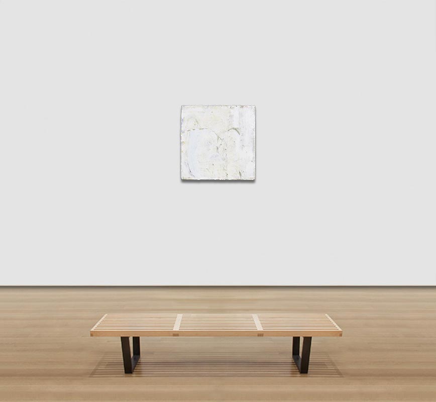 View in a Room of Abstract white painting. Title: Trace and Sway