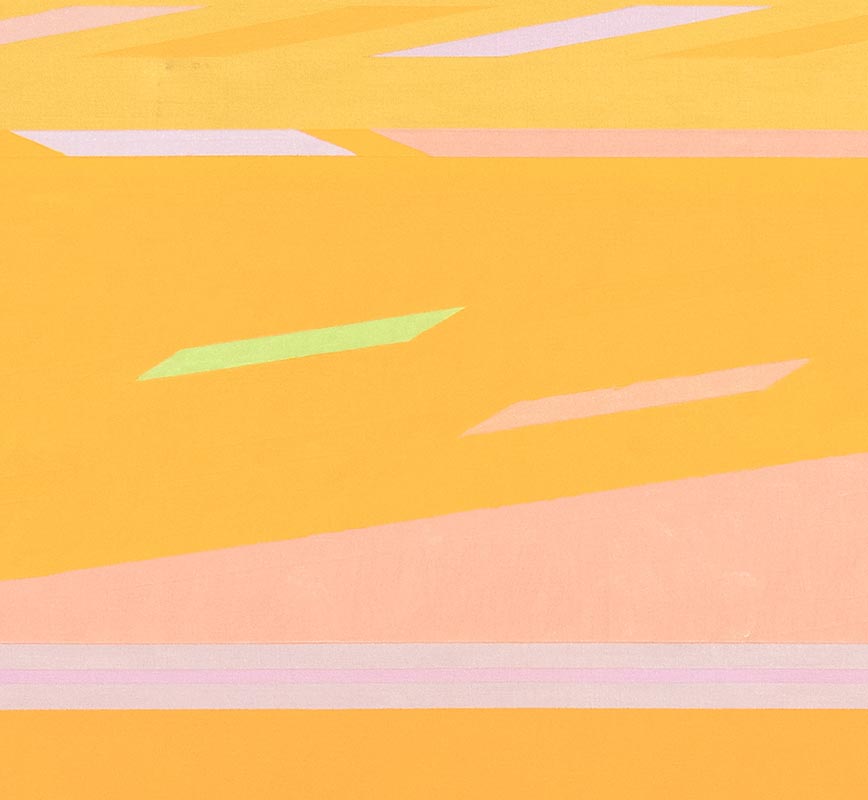 Detail of Color field painting with yellow and orange colors. Title: Yellow Flight