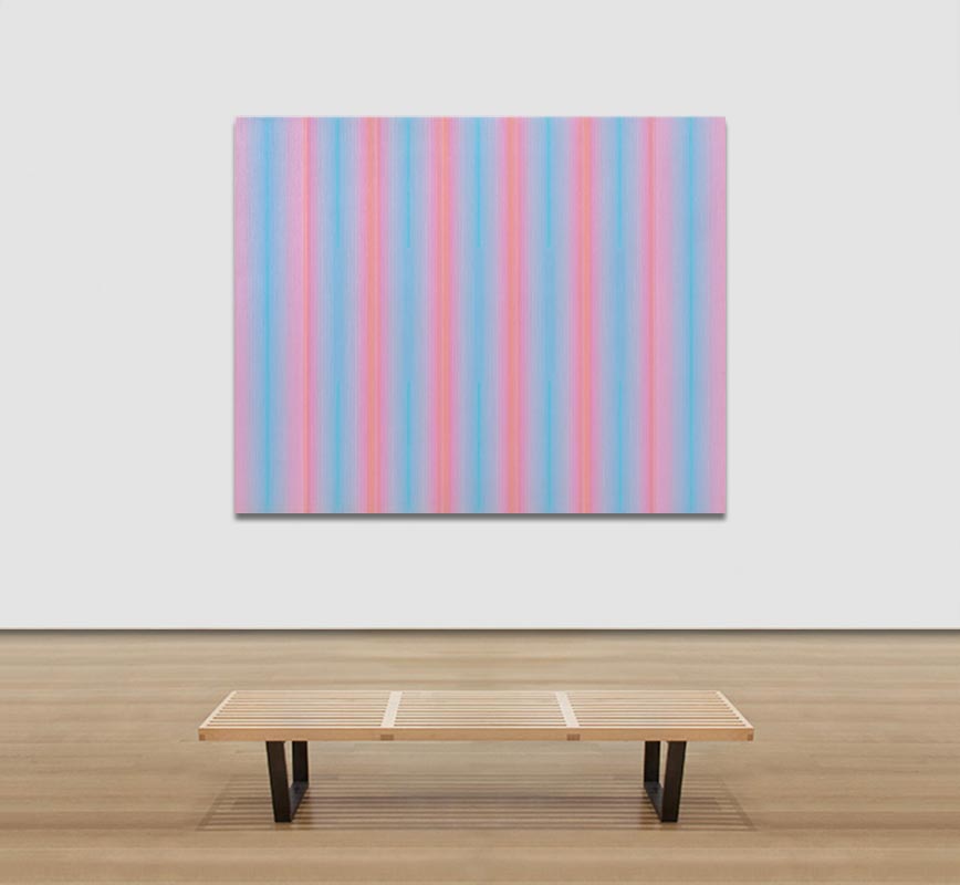 View ina a Room of Color field painting with pink and blue colors. Title: Ozone