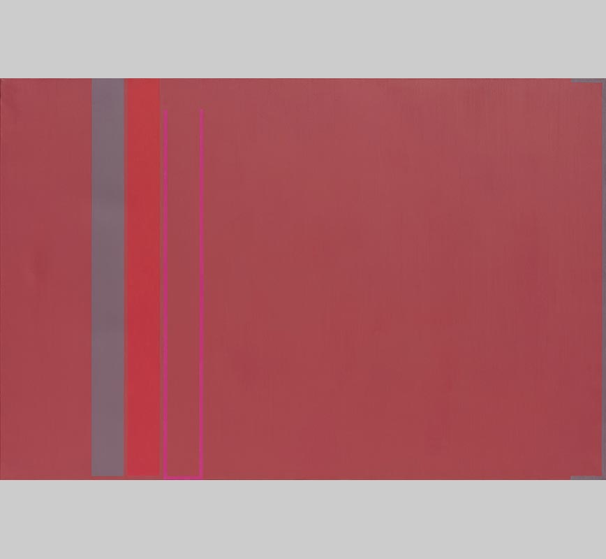 Color field painting with red and gray colors. Title: Pont Marie