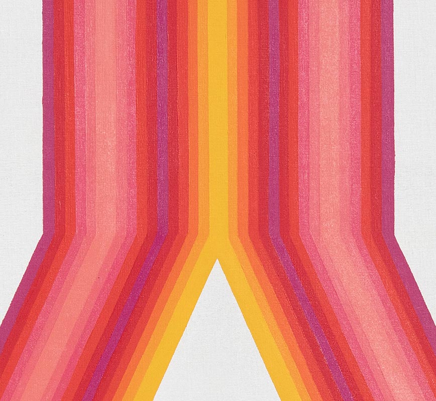 Detail of Color field painting with pink and yellow colors. Title: Dichotos