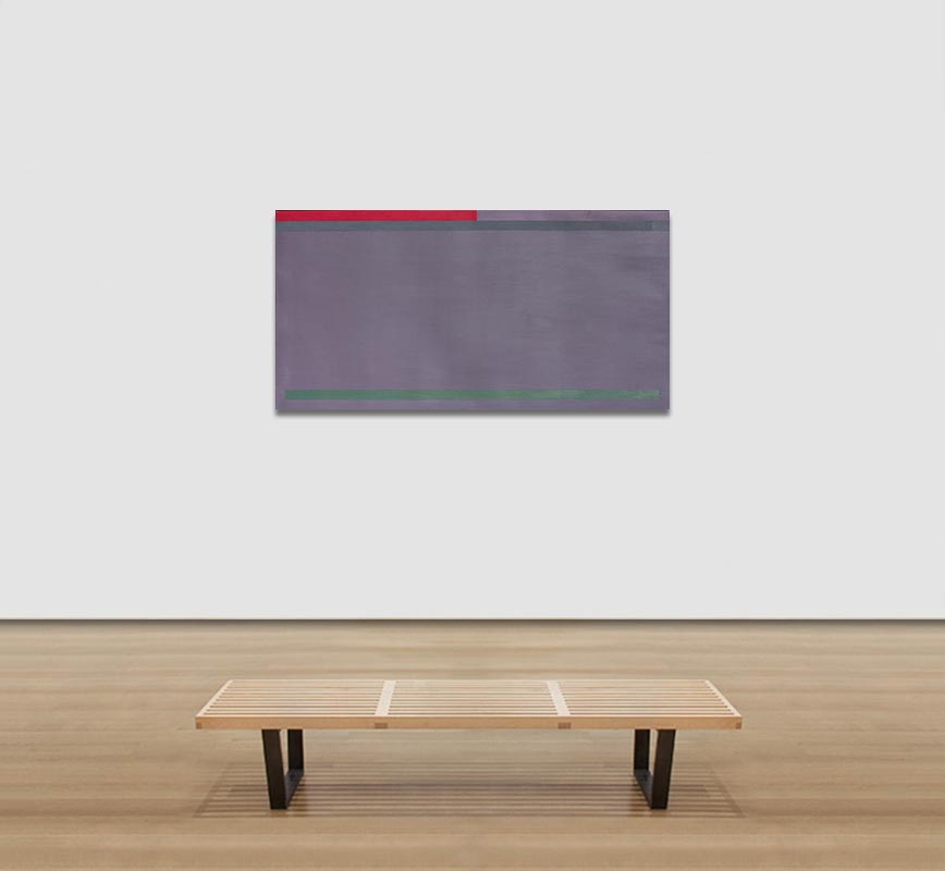 View in a Room of Color field painting with gray, red and green colors.