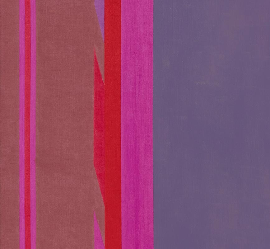Detail of Color field painting with pink, gray and purple colors. Title: Beginning