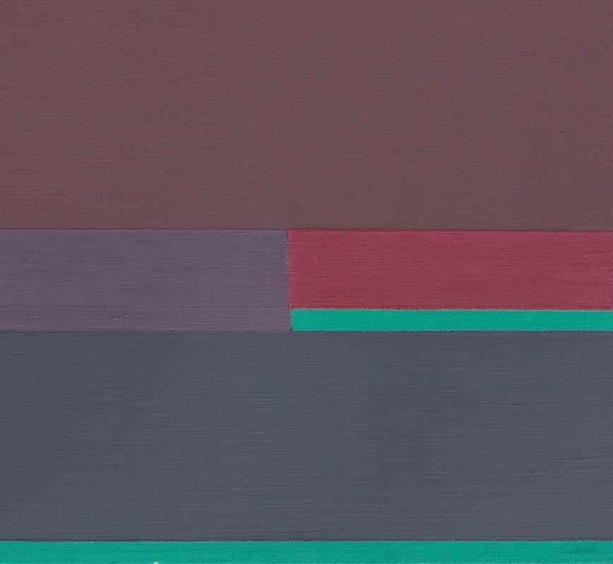 Detail of Color field painting with brown, red and green colors.