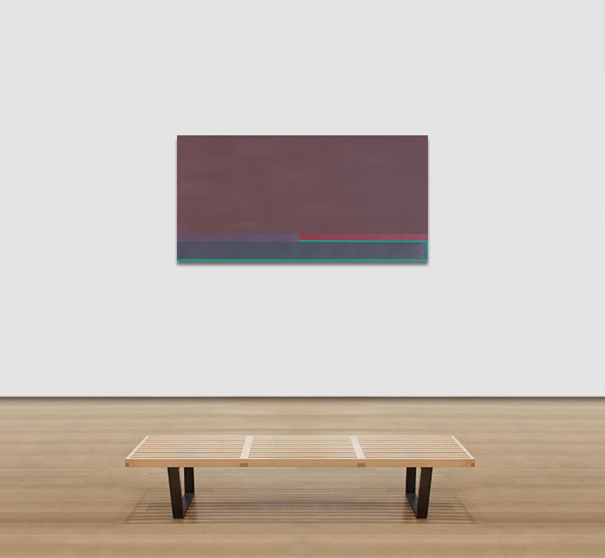 View in a Room Color field painting with brown, red and green colors.