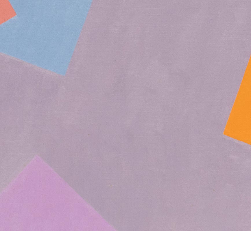 Detail of Color field painting with pink, blue and purple colors. Title: Summer Fling