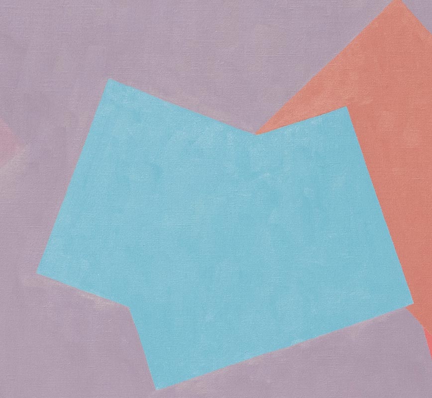 Detail of Color field painting with pink, blue and purple colors. Title: Summer Fling