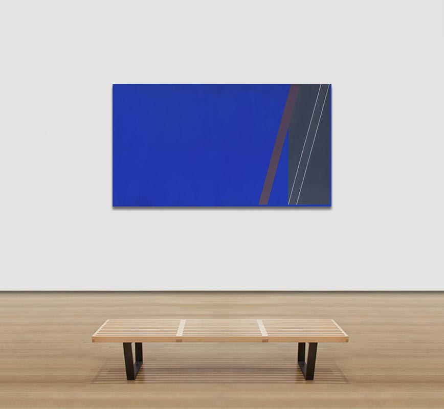 View in a Room of Color field painting with blue and black colors.