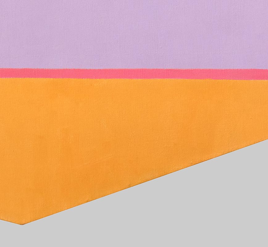 Detail of Color field painting with orange, purple and pink colors.
