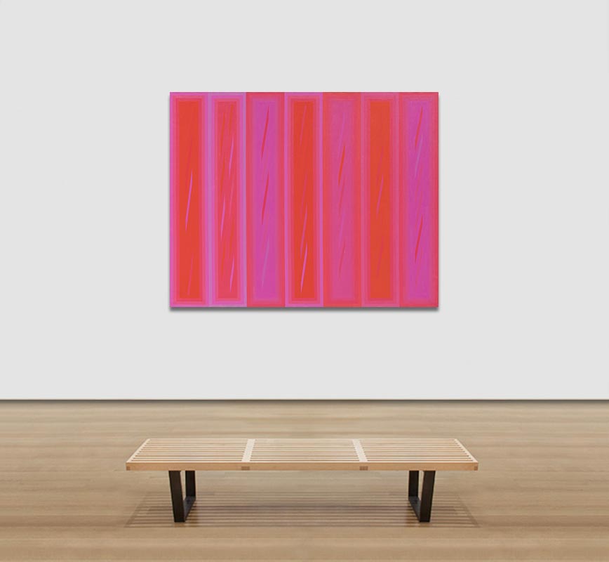 View in a Room Color field painting with red and purple colors. Title: Red Painting