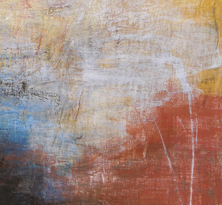 Detail of Abstract painting with reference to Pompeian frescoes. Mainly black, yellow, red and white colors. Title: Tempo Perso II