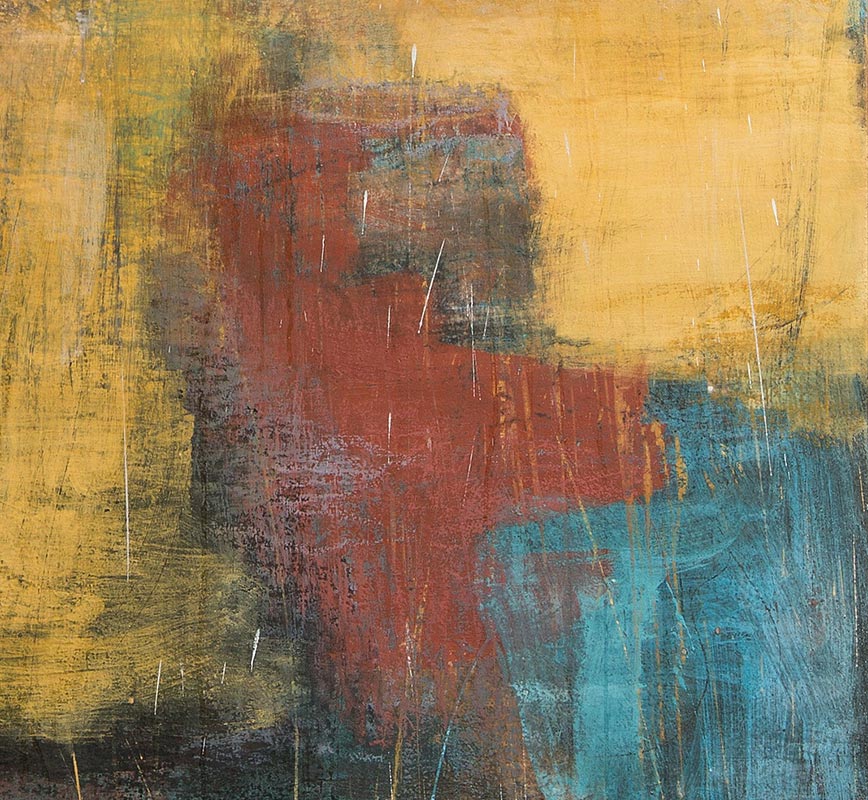 Detail of Abstract painting with reference to Pompeian frescoes. Mainly brown, yellow, red and white colors. Title: Terrae Etrusca