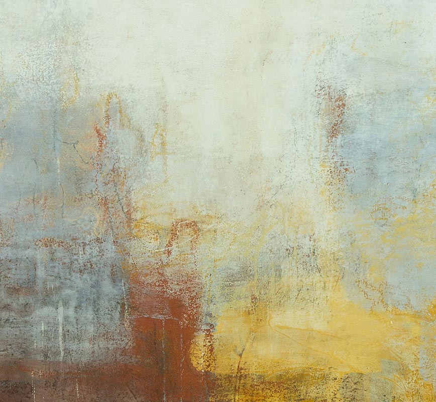 Detail of Abstract painting with reference to Pompeian frescoes. Mainly brown, yellow, red and white colors. Title: Sannio
