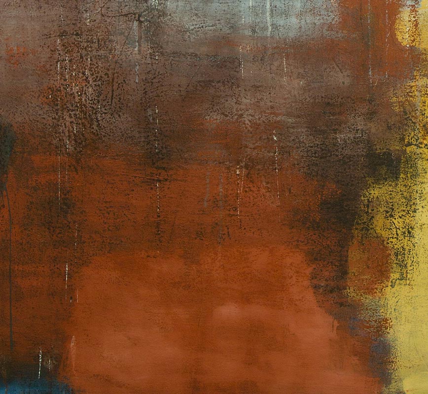 Detail of Abstract painting with reference to Pompeian frescoes. Mainly brown, yellow, red and white colors. Title: Sannio