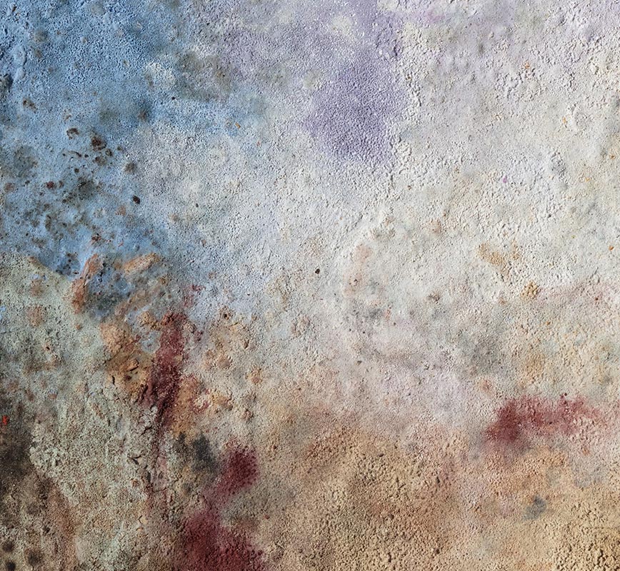 Abstract painting with reference to Pompeian frescoes. Mainly brown colors. Title: Terra Bruciata - Fine Estate I (Scorched Earth - Summer's End I)