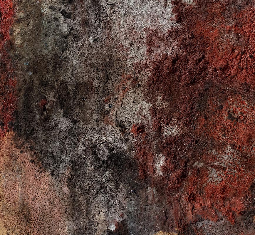 Detail of Abstract painting with reference to Pompeian frescoes. Mainly pink, green and blue colors. Title: Terra Bruciata - Fine Estate II (Scorched Earth - Summer's End II)