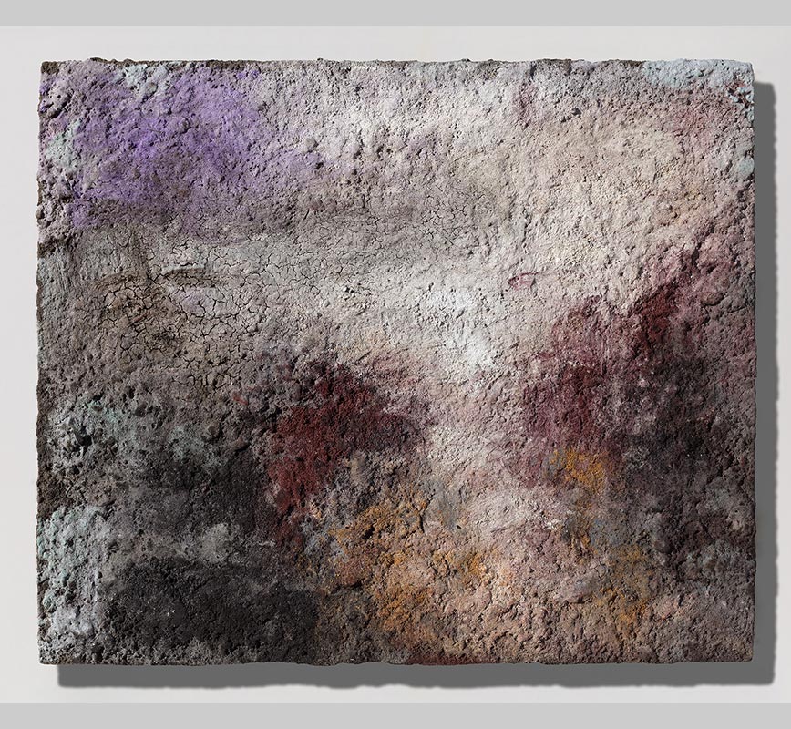 Abstract painting with reference to Pompeian frescoes. Mainly pink and blue colors. Title: Terra Bruciata (Scorched Earth)
