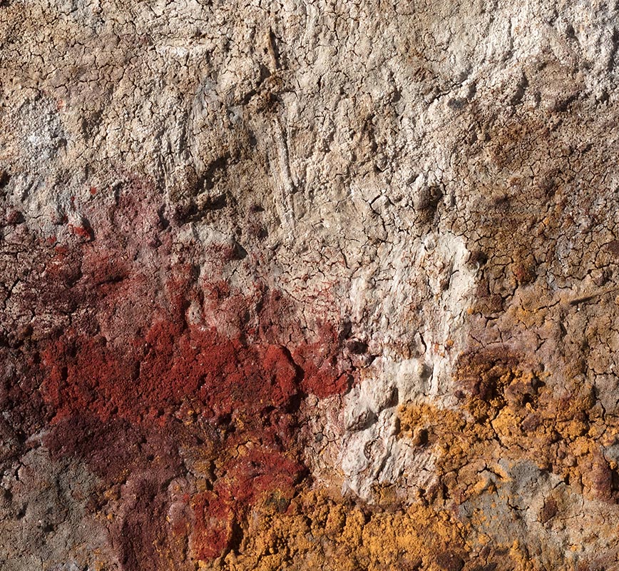 Detail of Abstract painting with reference to Pompeian frescoes. Mainly beige, white, and grey colors. Title: JTerra Bruciata (Scorched Earth)