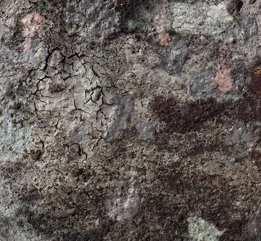 Detail of Abstract painting with reference to Pompeian frescoes.  Mainly beige, white, and black colors. Title: Terra Bruciata - Alba I (Scorched Earth - Dawn I)