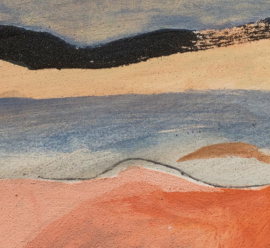Detail of Abstract painting with reference to Tuscany. Mainly white and orange colors. Title: Il Passaggio della Nuvola Nera
